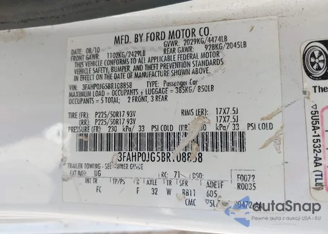 2011 Ford Fusion Sel from USA, damaged, VIN 3FAHP0JG5BR108858